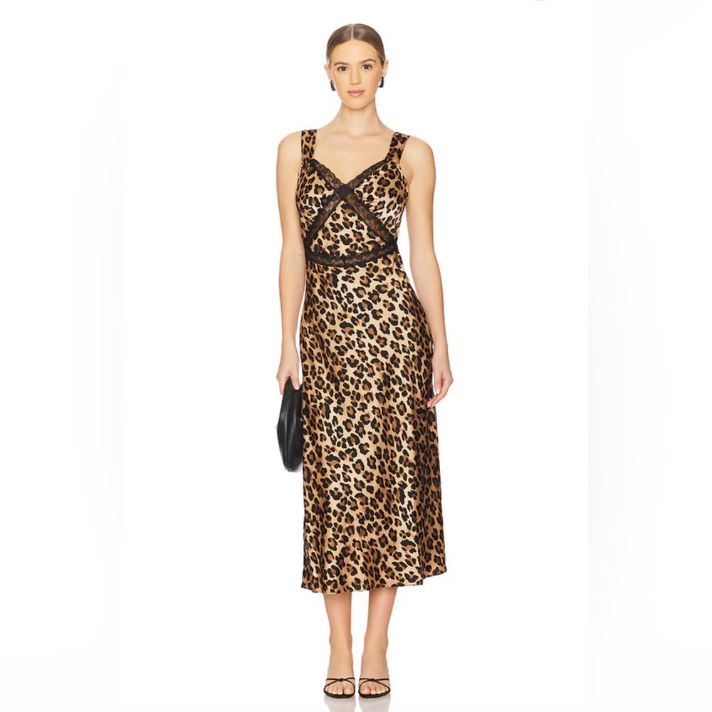 Anthropologie Leopard Print Midi Dress in Tan and Black